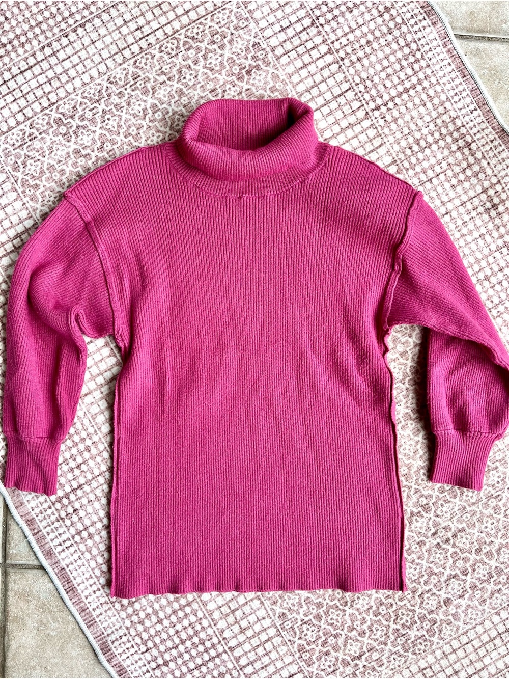 Chelsea & Violet Soft Turtleneck Dark Pink Sweater 3/4 Sleeves Small